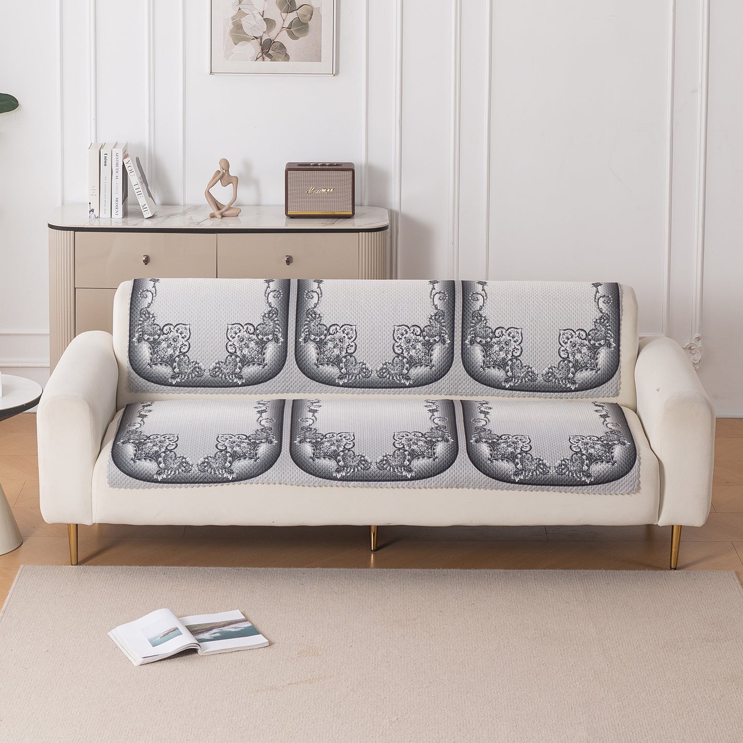 HeavenHue Fleece Soft Touch Quilted Sofa Cover Set Washable Sofa Panel for Seat & Back - Twilight Lace