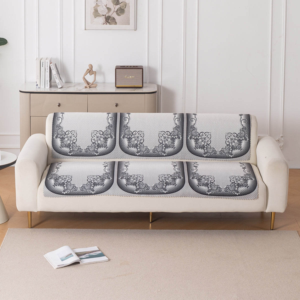 HeavenHue Fleece Soft Touch Quilted Sofa Cover Set Washable Sofa Panel for Seat & Back - Twilight Lace