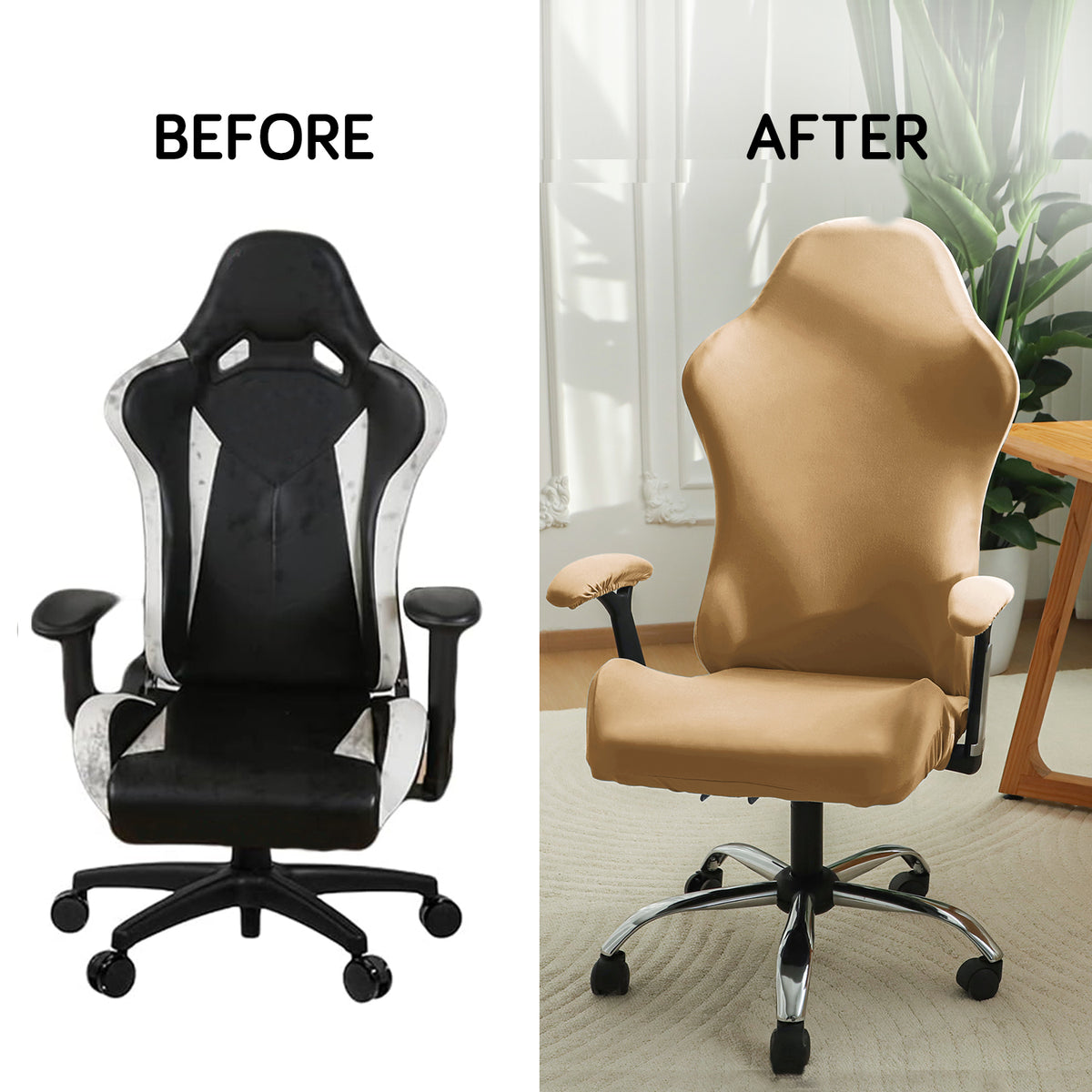 Gaming Chair Cover Stretchable Computer Rotating Chair Seat Covers Slipcover, Camel
