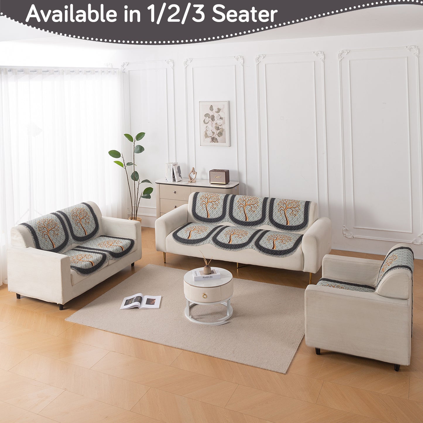 LoomVerse Quilted Sofa Cover Set Washable Sofa Panel for Seat & Back - Tranquil Tree