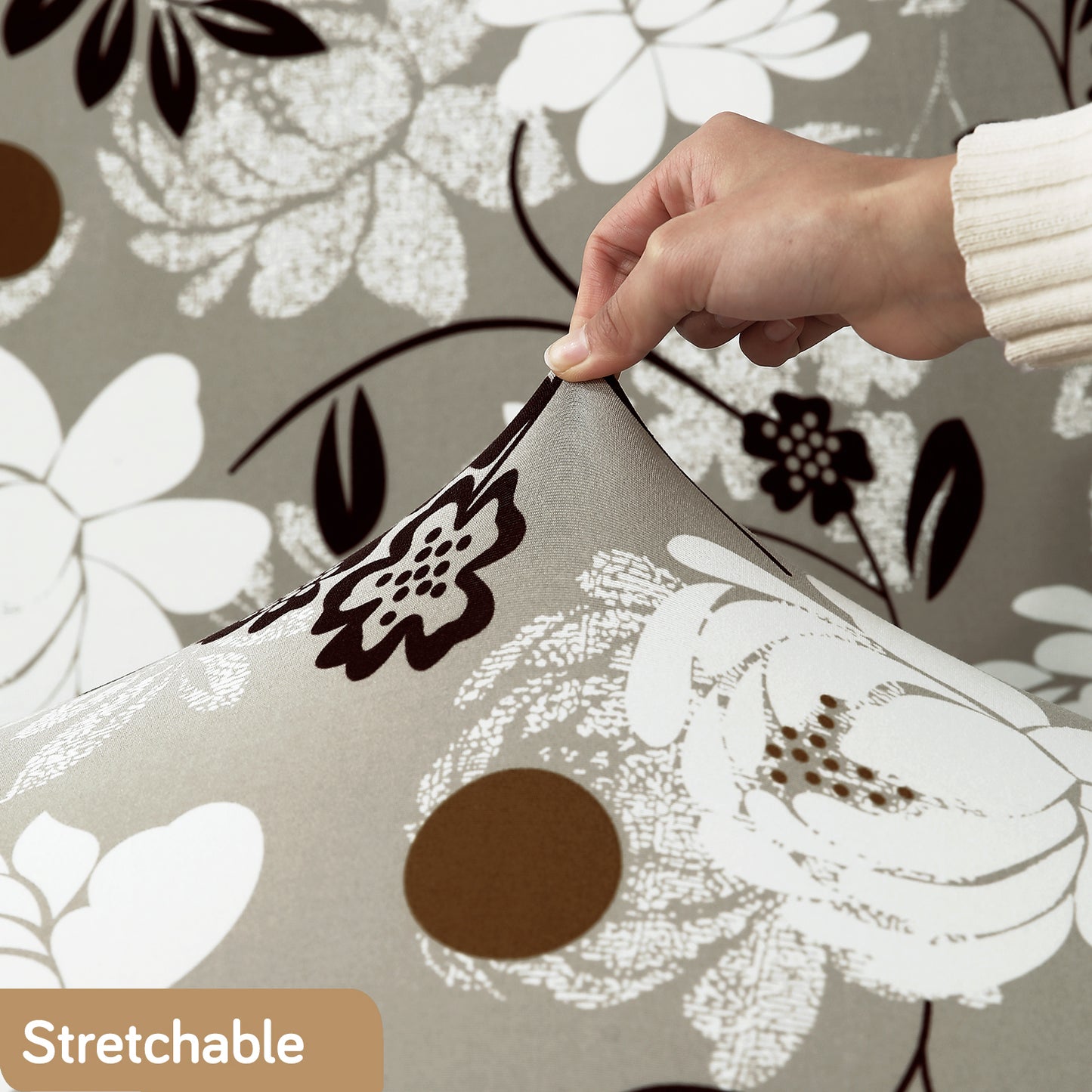 Feather Brown Floral Print stretchable sofa cover set
