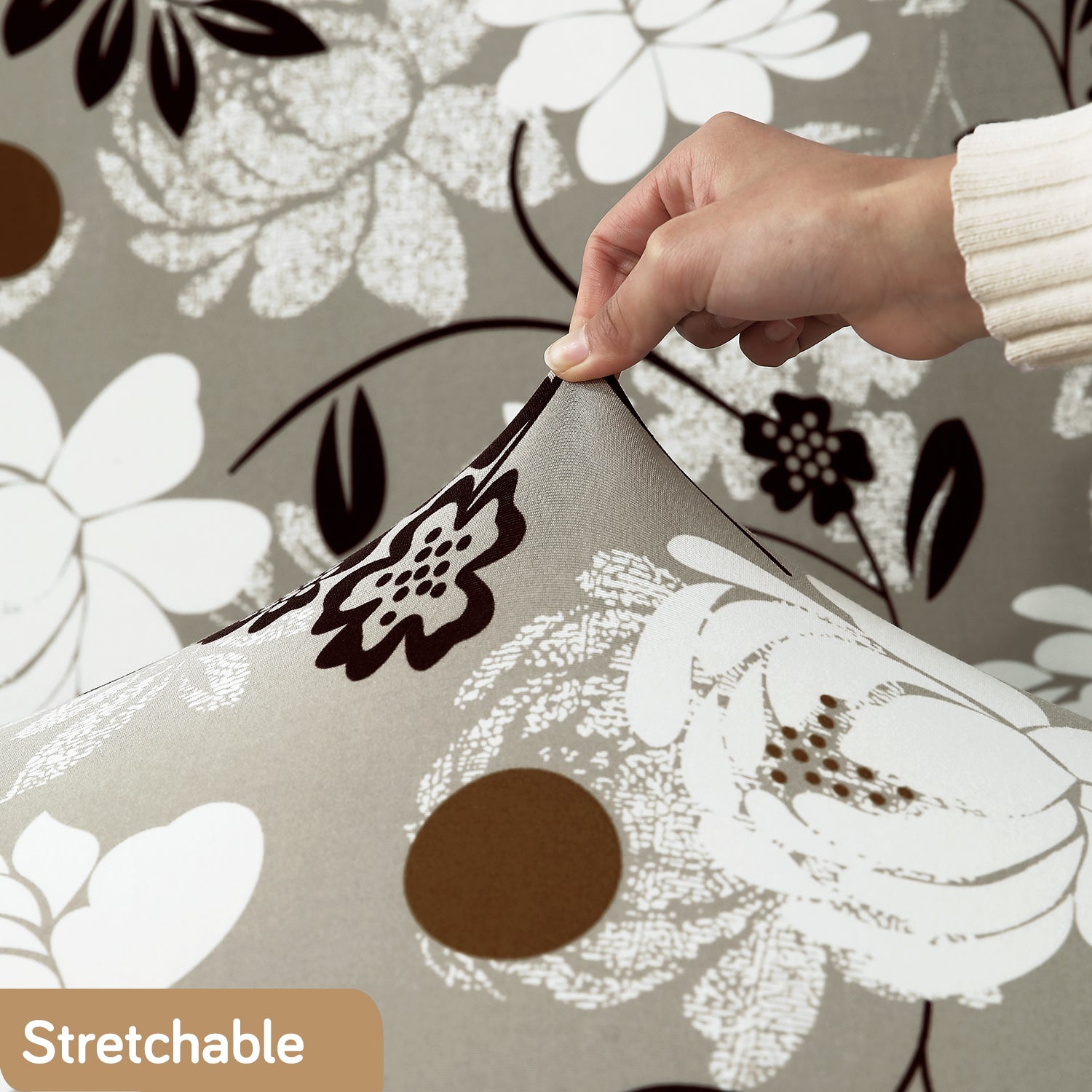 Feather Brown Floral Print stretchable sofa cover set