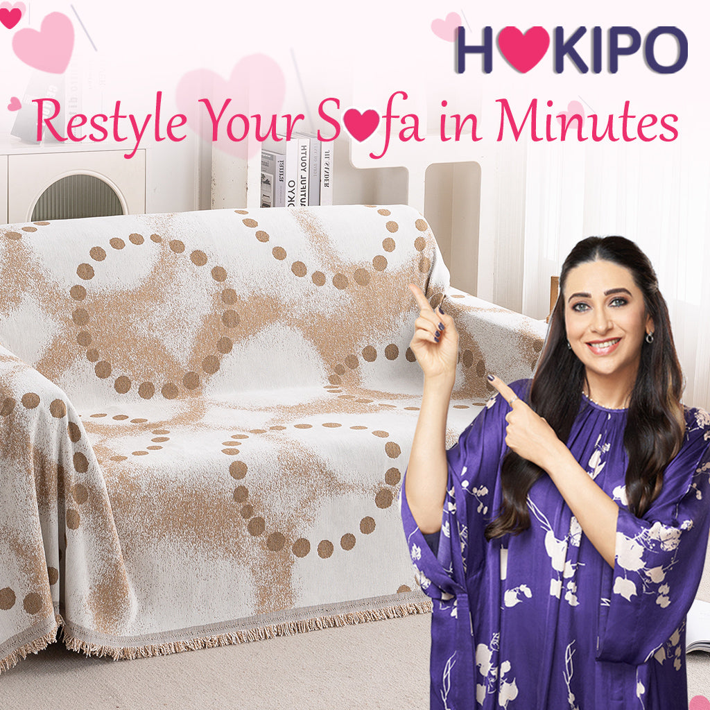 HOKIPO Premium 320 GSM Chenille Sofa Cover All Season 'Serene Abode Series', Latte Dotted Wave