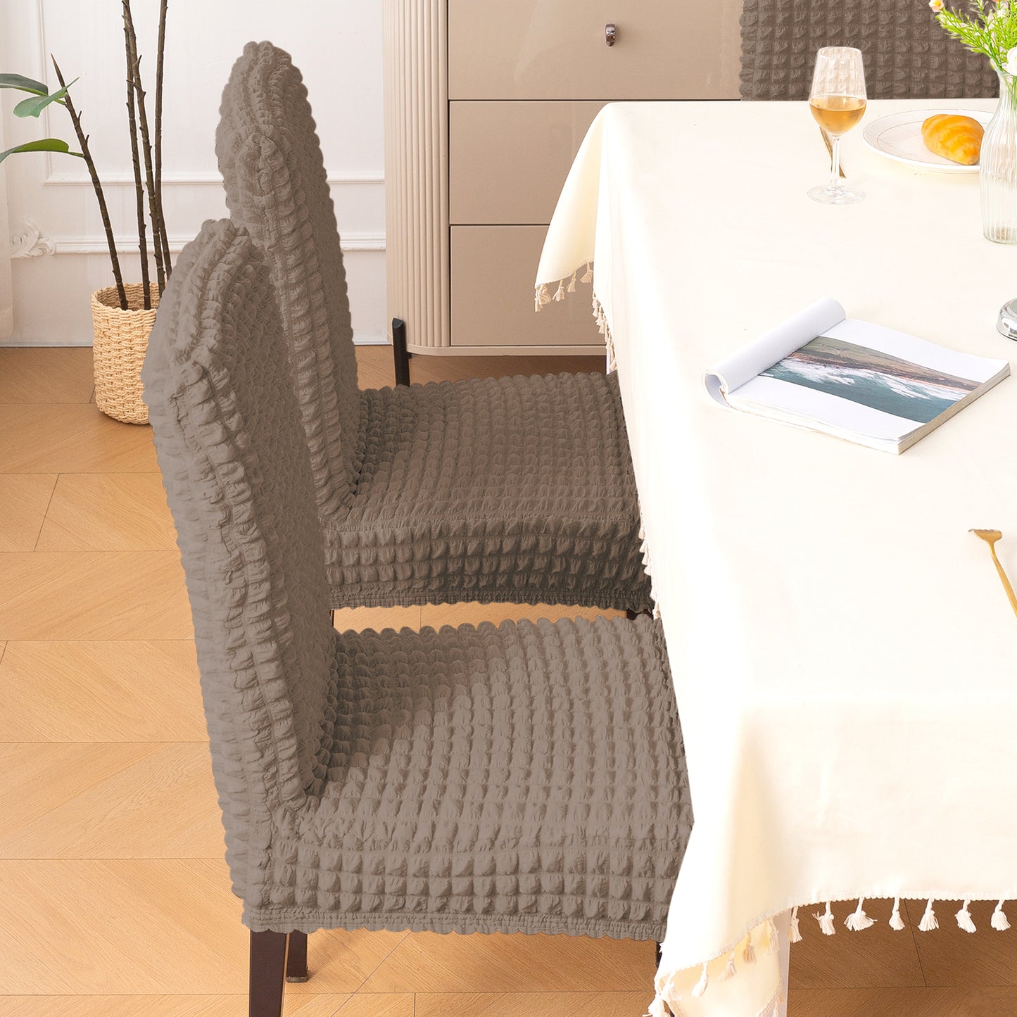 Aria Nova Bubble 280 GSM Dining Chair Cover Set of 1/2/4/6, Mocha Brown