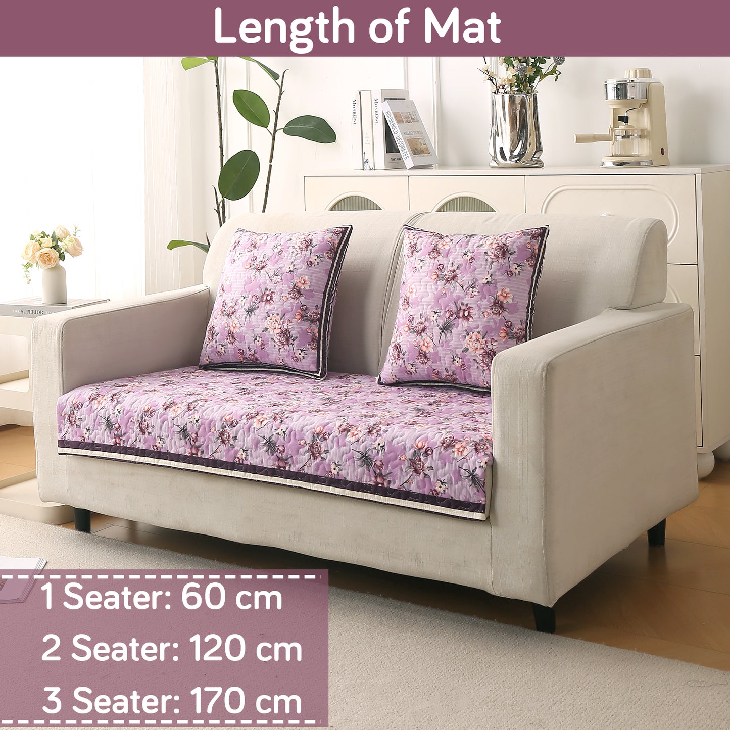 Florentina Series Printed Holland Velvet Sofa Mat - Peony Lavender
