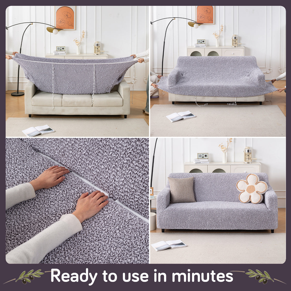 Italian Belissia Luxe Series' Super Stretchable Microfiber 1/2/3 Seater Sofa Cover, Ice Grey
