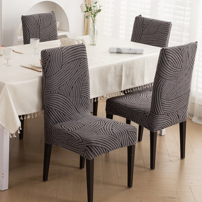 WaveLine Series 180 GSM Jacquard Chair Cover Set of 1/2/4/6, Charcoal Grey