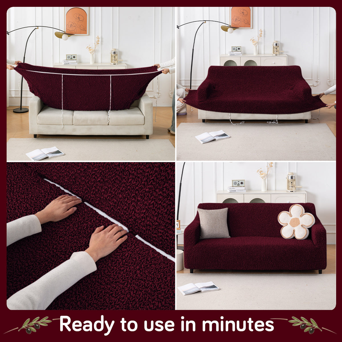 Italian Belissia Luxe Series' Super Stretchable Microfiber 1/2/3 Seater Sofa Cover, Merlot Wine
