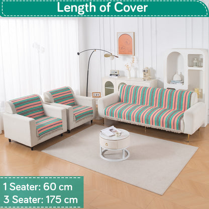 Artisan Boho Series 5-Seater Sofa Cover with Tassels (3+1+1), Mint Green