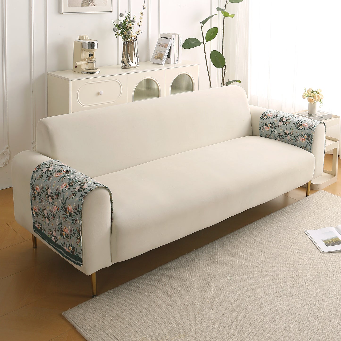 Florentina Series Premium Holland Velvet Sofa Cover Mat - Magnolia Green