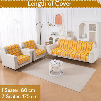 Artisan Boho Series 5-Seater Sofa Cover with Tassels (3+1+1), Mustard Yellow