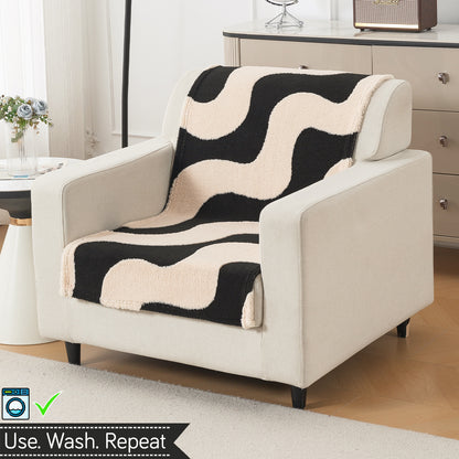 'Noirea Series' Plush Sofa Cover for Seat & Back, Wavy Stripe