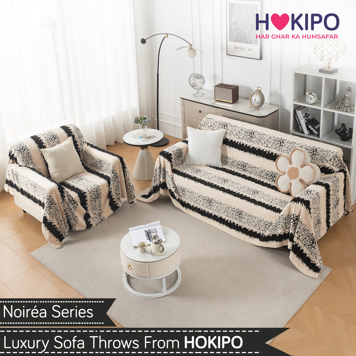 Buy Textured Stripe Noirea Series Luxury Plush Sofa Throw for 3 1​ Seater Sofa Set | HOKIPO