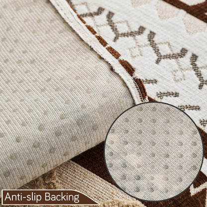 Nordic Boho Geometric Sofa Cover Mat with Tassel, 'Nordic Tassel Series'  Chocolate Brown