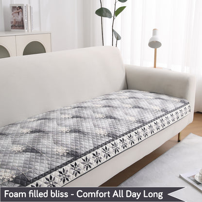 LiefNest Printed Holland Velvet L Shape Sofa Seat Mat with Foam Filling - Snowflakes Gradient Grey
