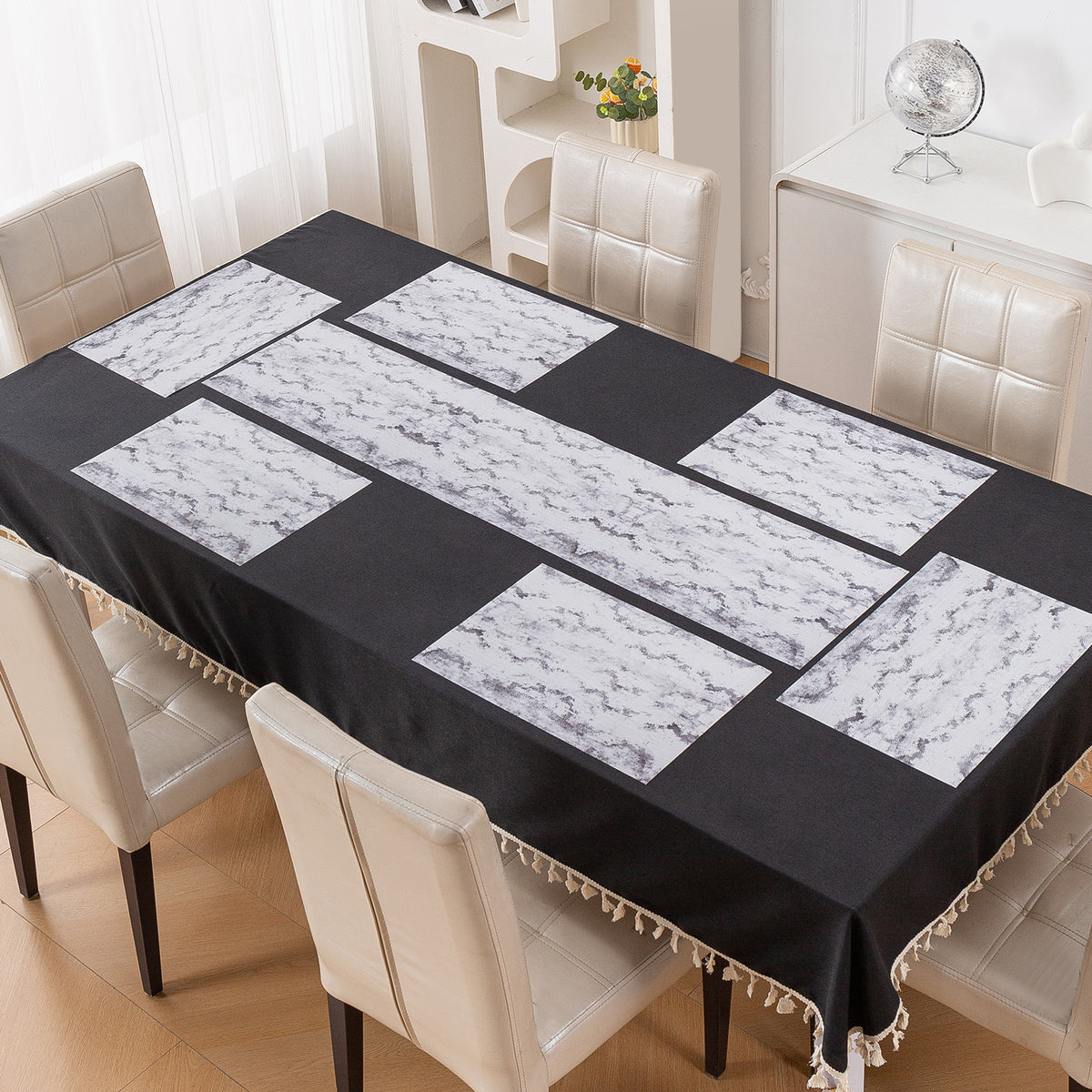 Marble Fusion PVC Mats for Dining Table, Misty Clouds - Spanish Grey