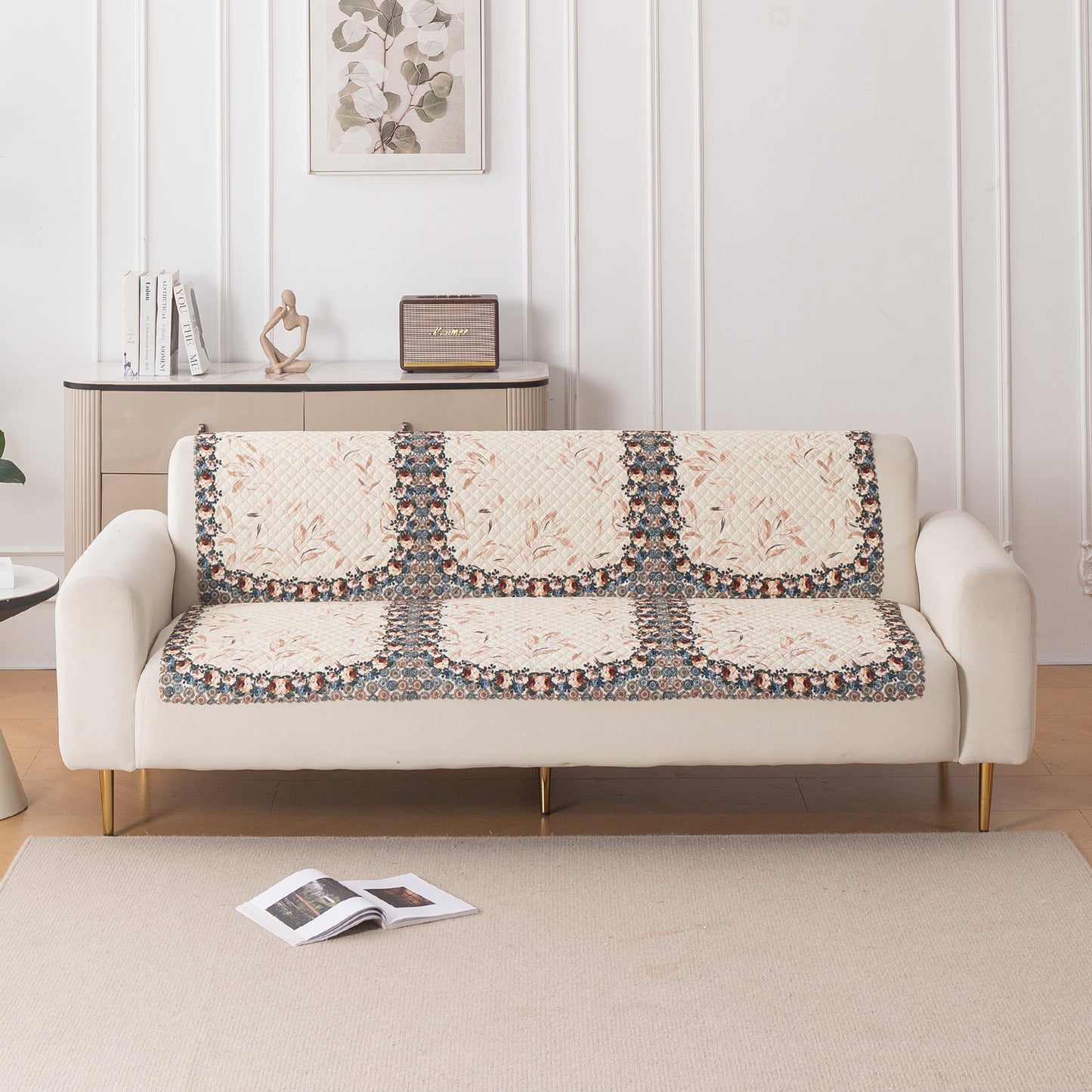 LoomVerse Quilted Sofa Cover Set Washable Sofa Panel for Seat & Back - Petal Harmony