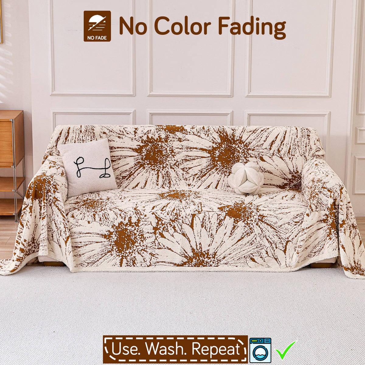 Buy Autumn Brown Colour DaisyBloom Series Luxury Plush Sofa Throw – 3 Seater Sofas | HOKIPO