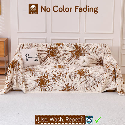 Buy Autumn Brown Colour DaisyBloom Series Luxury Plush Sofa Throw – 3 Seater Sofas | HOKIPO