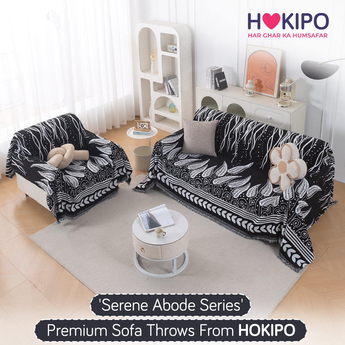 Buy Black Fern Tribal Serene Abode Chenille Sofa Throw for 1,2,3 Seater Sofas | HOKIPO