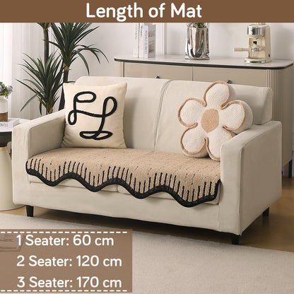 Premium Supple Soft Wavy with Curve Sofa Cover Mat, Brown
