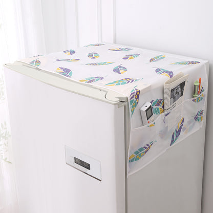 Small / Large Fridge Cover Top | For Smaller Single Door, Double Door and Bigger Double Door Refrigerator - Waterproof, Printed with 6 Side Pockets, Boho Feathers