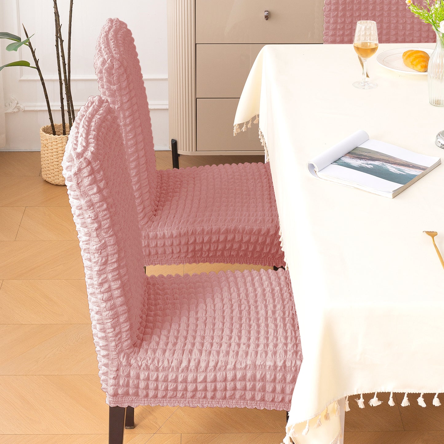 Aria Nova Bubble 280 GSM Dining Chair Cover Set of 1/2/4/6, Tea Rose Pink