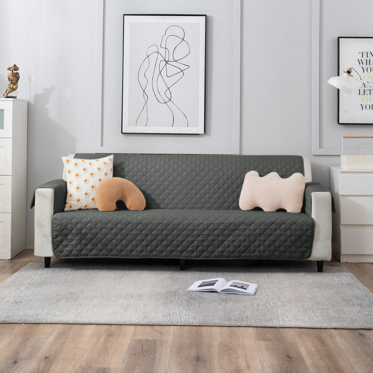 Anchor Grey quilted 4 seater sofa cover