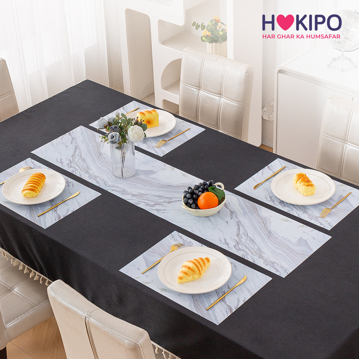 Marble Fusion PVC Mats for Dining Table, Glacier Vein - Frost Grey