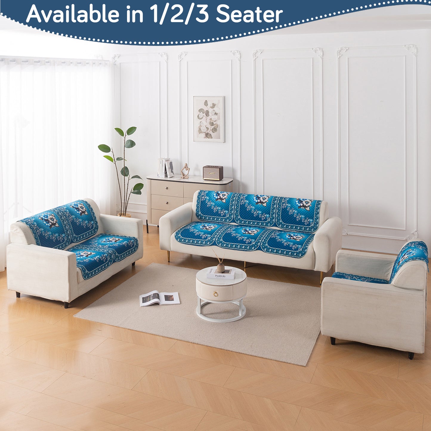 LoomVerse Quilted Sofa Cover Set Washable Sofa Panel for Seat & Back - Royal Meadow