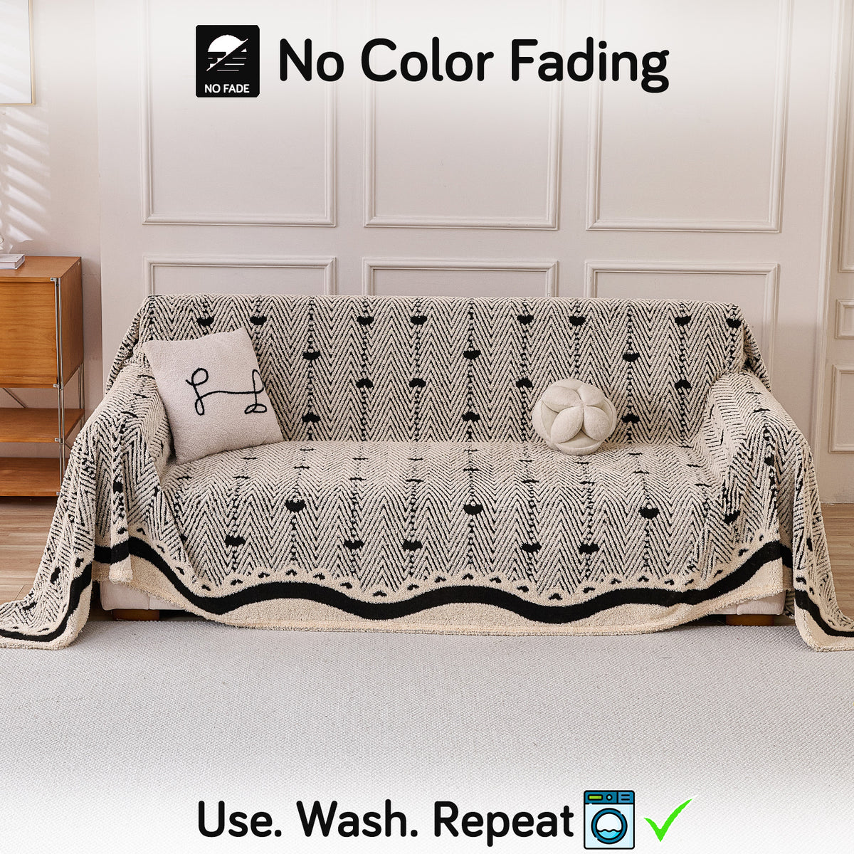 Buy Jade Black Cream Colour Cozy Heart Series Luxury Plush Sofa Throw – 3 Seater Sofas | HOKIPO