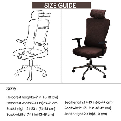 Office Chair Cover with Headrest (High-Back) – 170 GSM Stretch Jacquard – Washable, Anti-Slip Fit for Ergonomic Mesh Office Chairs, Brown