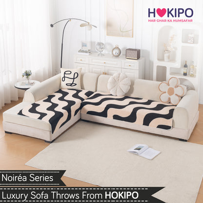 Luxury Plush Sherpa Anti Slip L Shape & Combination Sofa Mat, 'Noirea Series'|Wavy Stripe