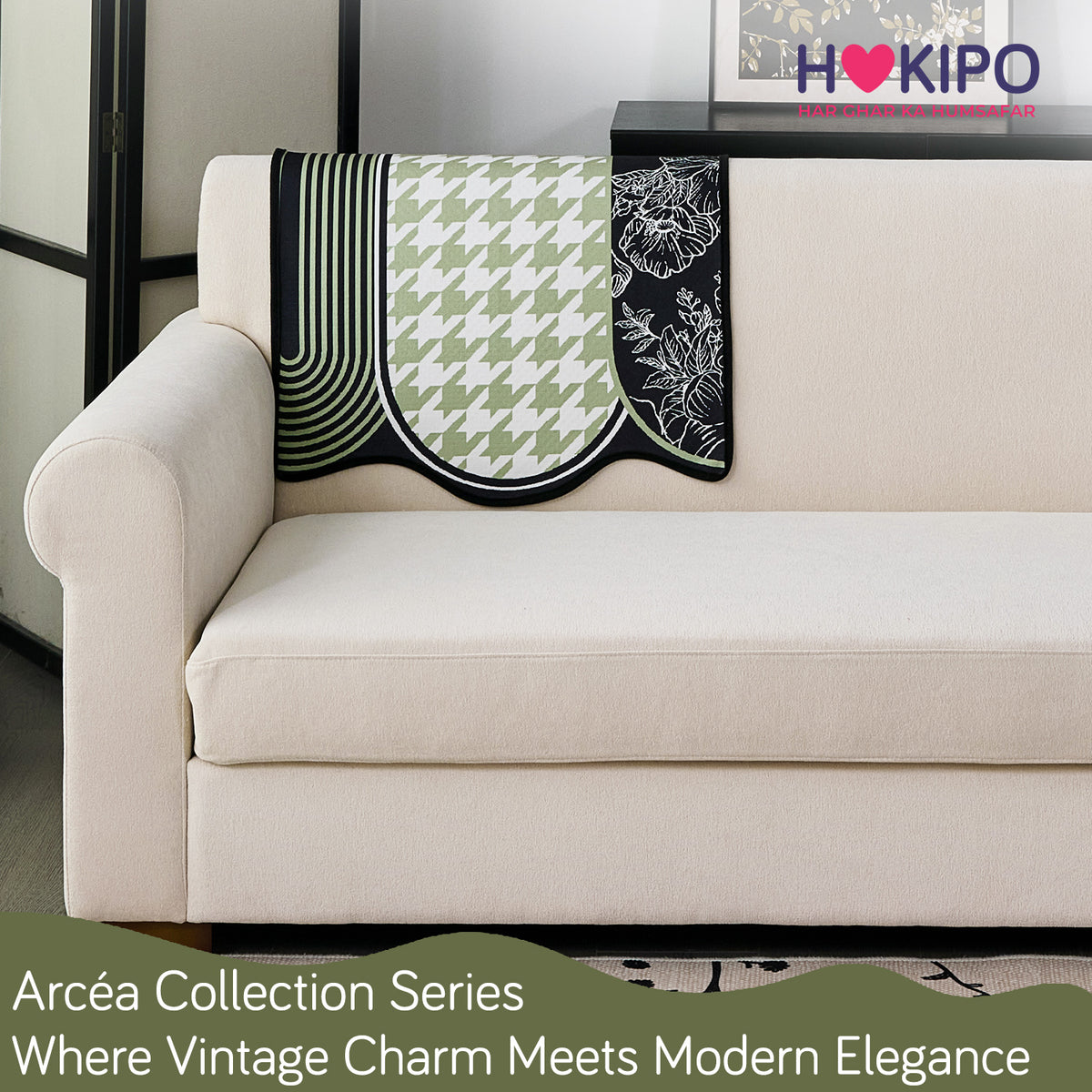 Arcea Chenille With Curved Edges Sofa Cover Mat, Sage Curve