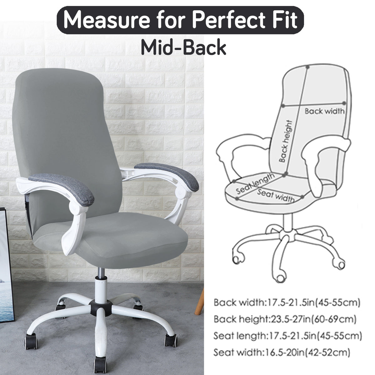 Office Chair Cover for Desk Chair (Mid-Back) – 140 GSM Stretch Fabric – Washable, Durable & Anti-Slip – Fits Mid-Back Office Chairs, Smoke Grey