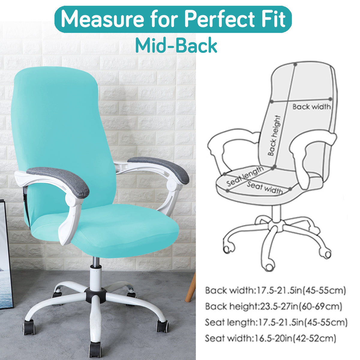 Office Chair Cover for Desk Chair (Mid-Back) – 140 GSM Stretch Fabric – Washable, Durable & Anti-Slip – Fits Mid-Back Office Chairs, Sky Blue