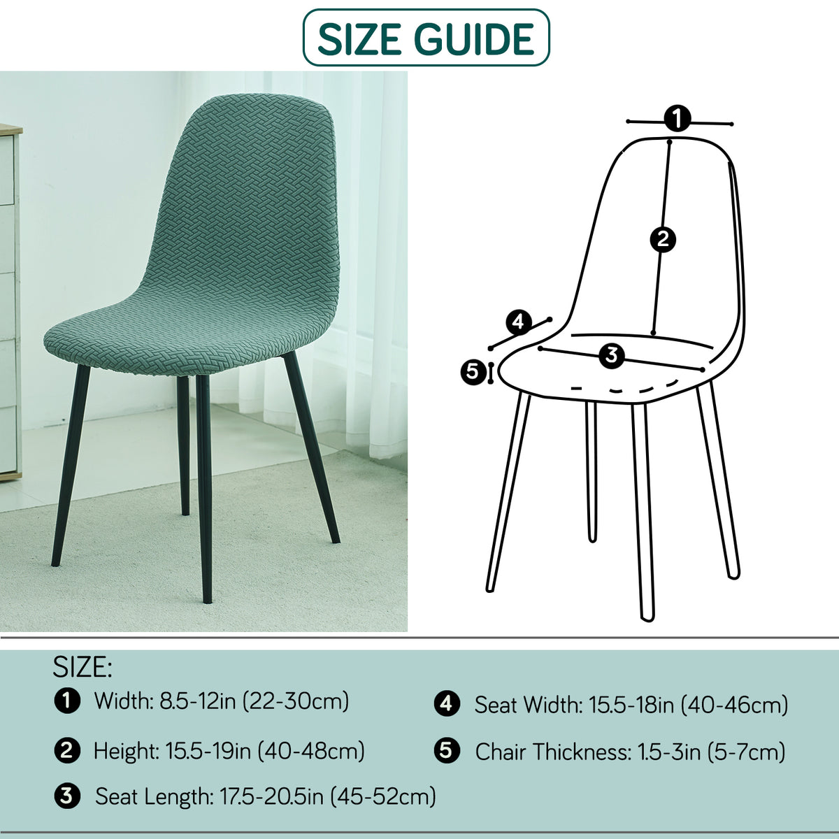 Premium Jacquard Fully Covered Cover for Mid Century Modern Dining Chair, Continental Green