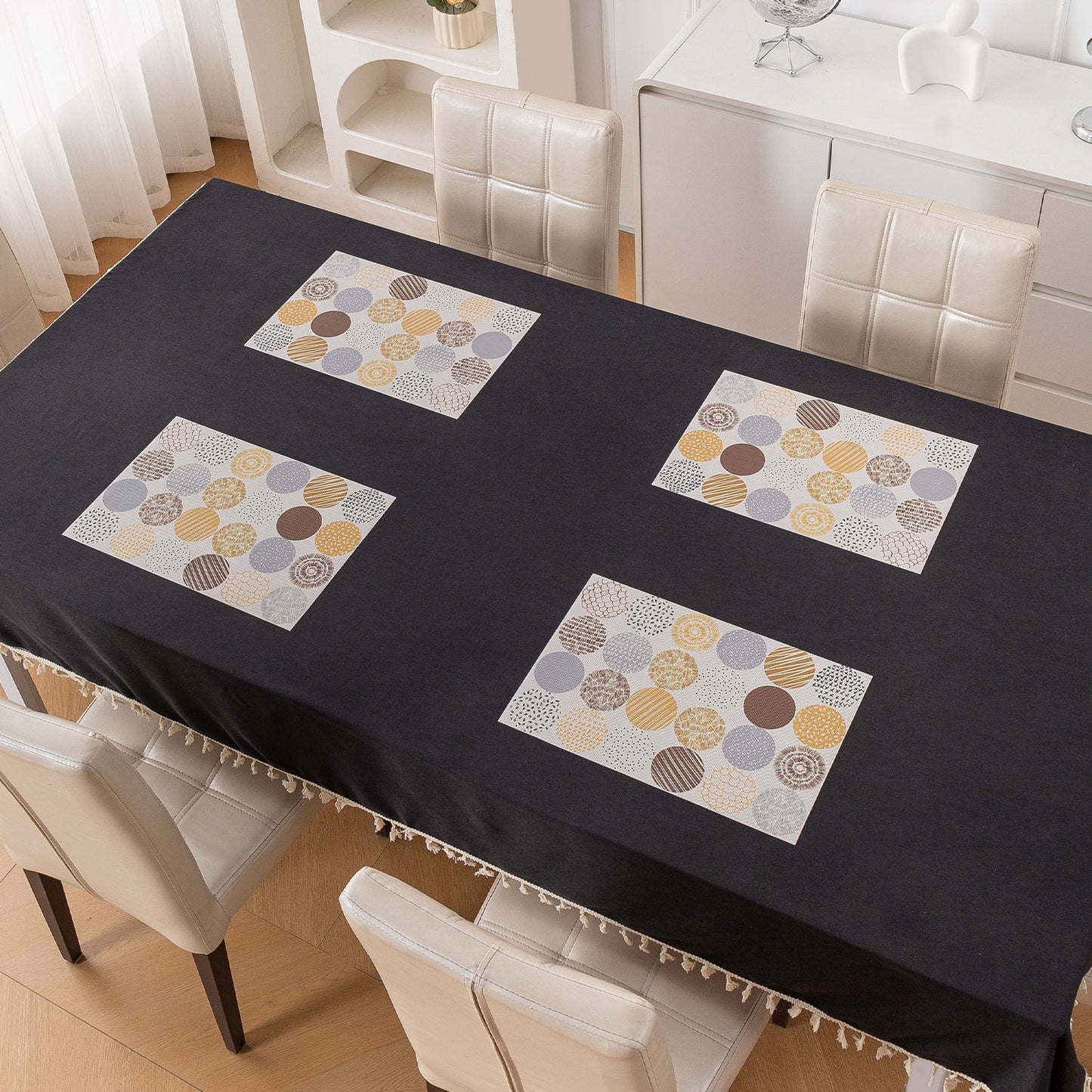 Color Splash PVC Mats for Dining Table, Abstract Circles - Olive Brown