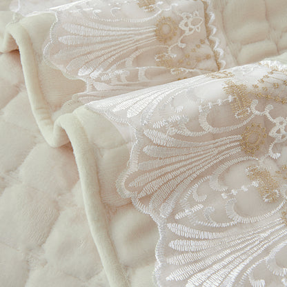 BelleLace Series Imperial Milk Velvet Sofa Cover Mat with Lace Design - Pearl White