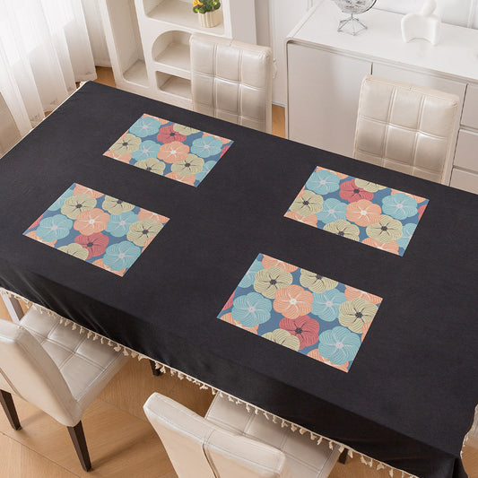 Color Splash PVC Mats for Dining Table, Floral Wheel - Teal Blue