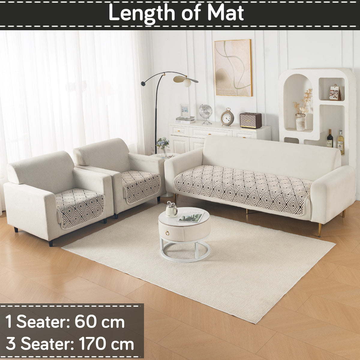 Luxury Plush Sherpa Anti Slip Combination Sofa Mat, 'Noirea Series'|Geometric Diamond