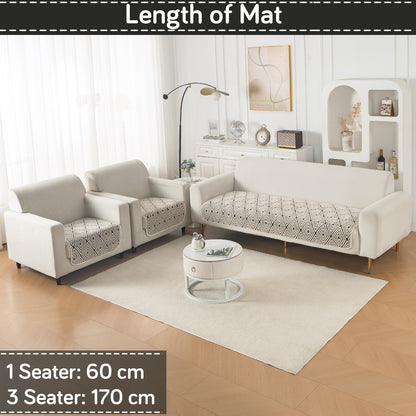 Premium Plush Sherpa 5-Seater Sofa Seat Mat (3+1+1), Noirea Series | Geometric Diamond