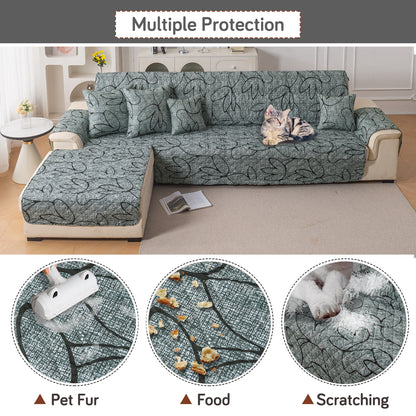 Elira Series Quilted One-Piece L Shape Sofa Cover Mat with Left and Right Chaise, Intense Grey Abstract Floral