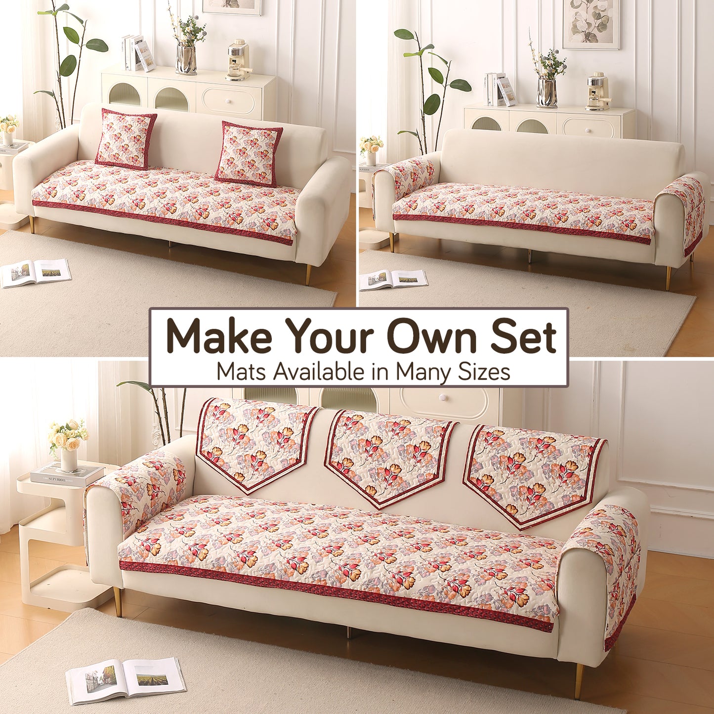 Florentina Series Premium Holland Velvet Sofa Cover Mat - Autumn Cream