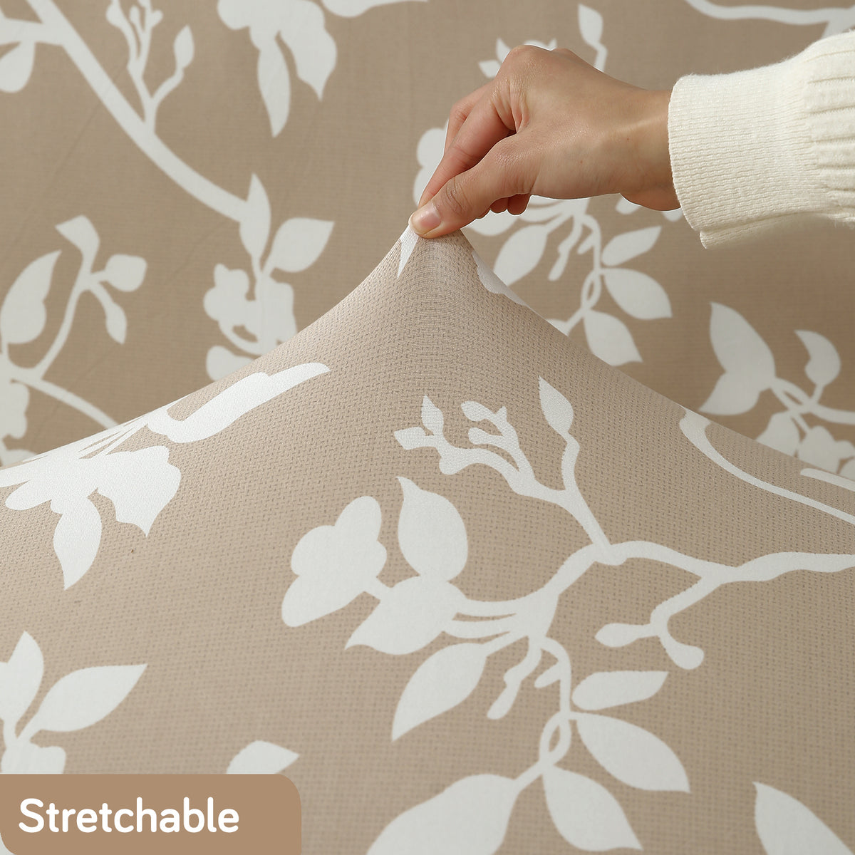 Buff brown silhouette floral print Best elastic sofa cover
