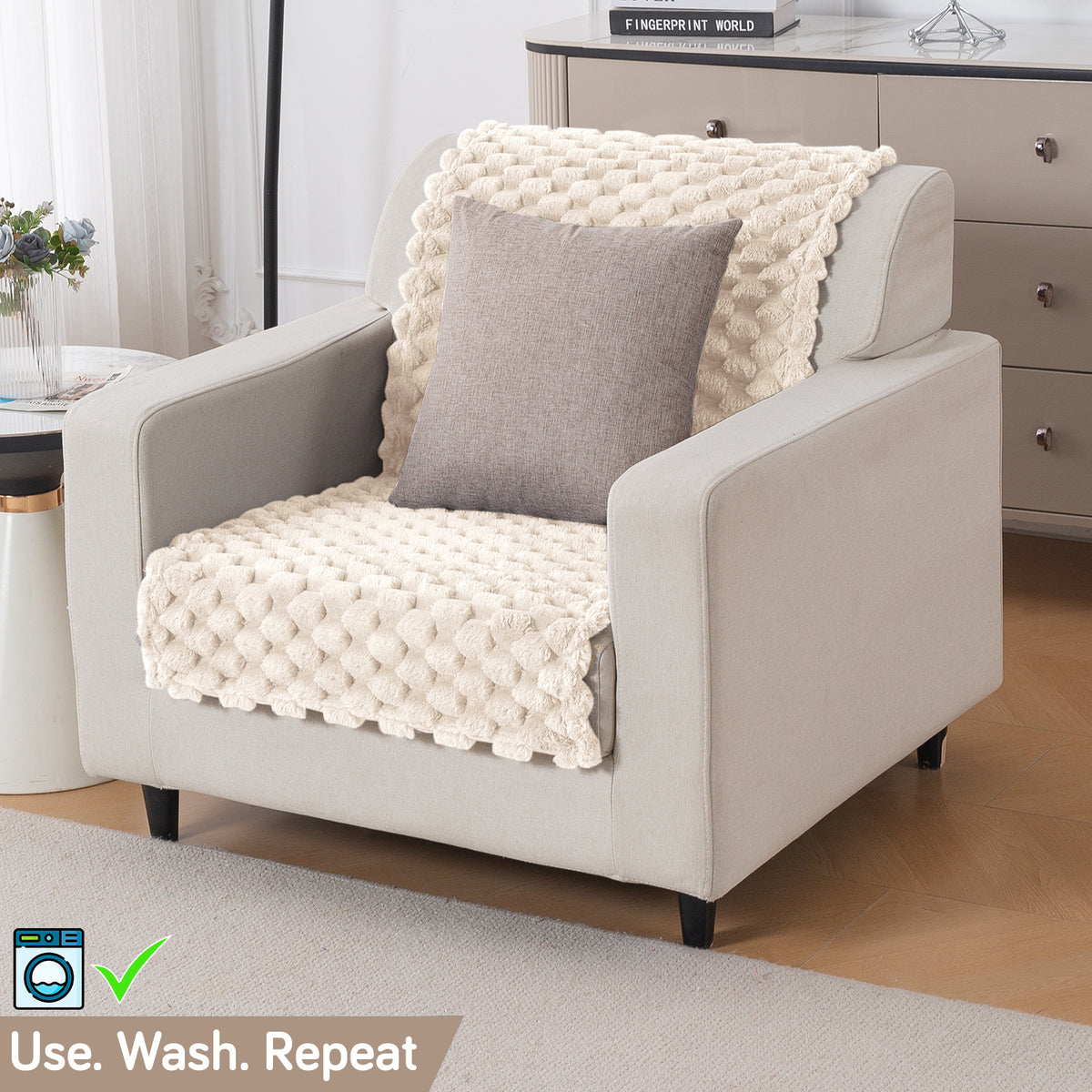 'BunnySoft Series' Plush Sofa Cover Throw for Sofa Seat & Back, Cream