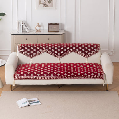 Heritage Weave Premium Jacquard Sofa Cover Set with Tassels -  Crimson Red
