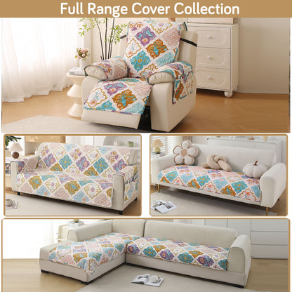 Quilted Printed Recliner Mats for 1 Seater Recliner Sofa, Quatrefoil Multicolor