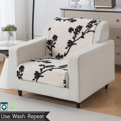 'Noirea Series' Plush Sofa Cover for Seat & Back, Botanical Vine
