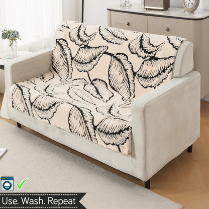 'Noirea Series' Plush Sofa Cover for Seat & Back, Botanical Leaf